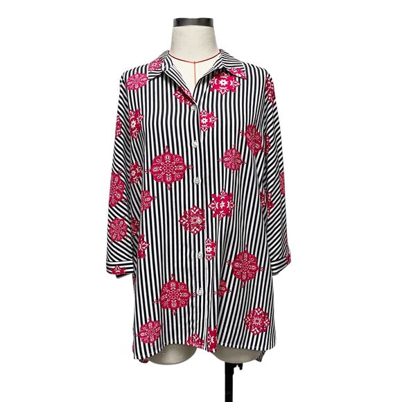 Chicos Womens Size 2 Stripe Printed High Low Button Up Shirt - Picture 3 of 10